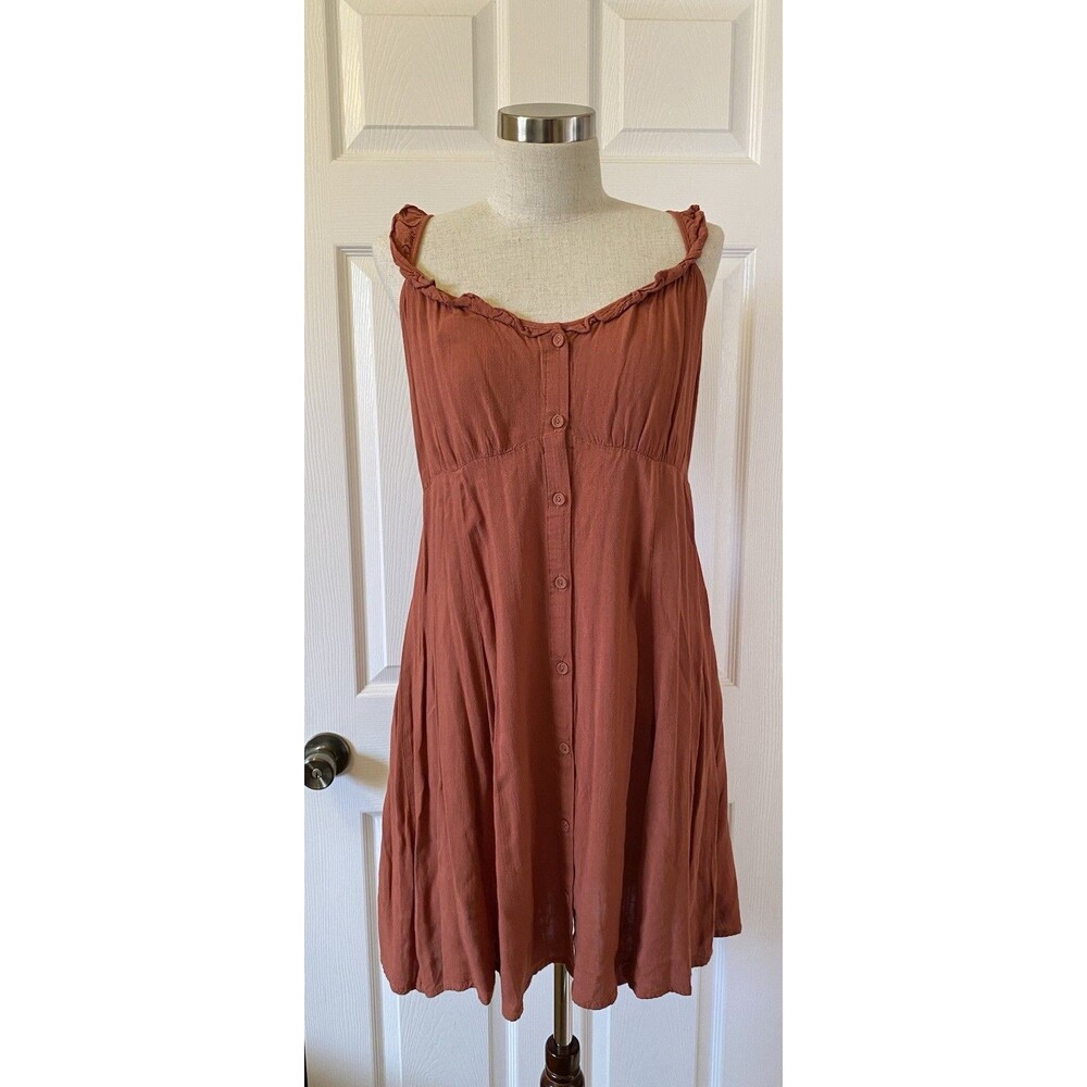 Becool Women’s Burnt Orange Sundress Ruffle Strap Button Front Size Large